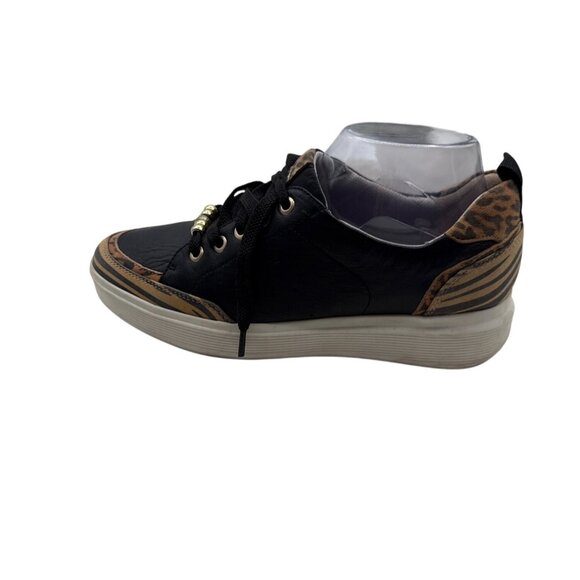 Naturalizer 8.5 Leopard Zebra Print Black Leather Sneaker Black Beige Shoes - Picture 13 of 15